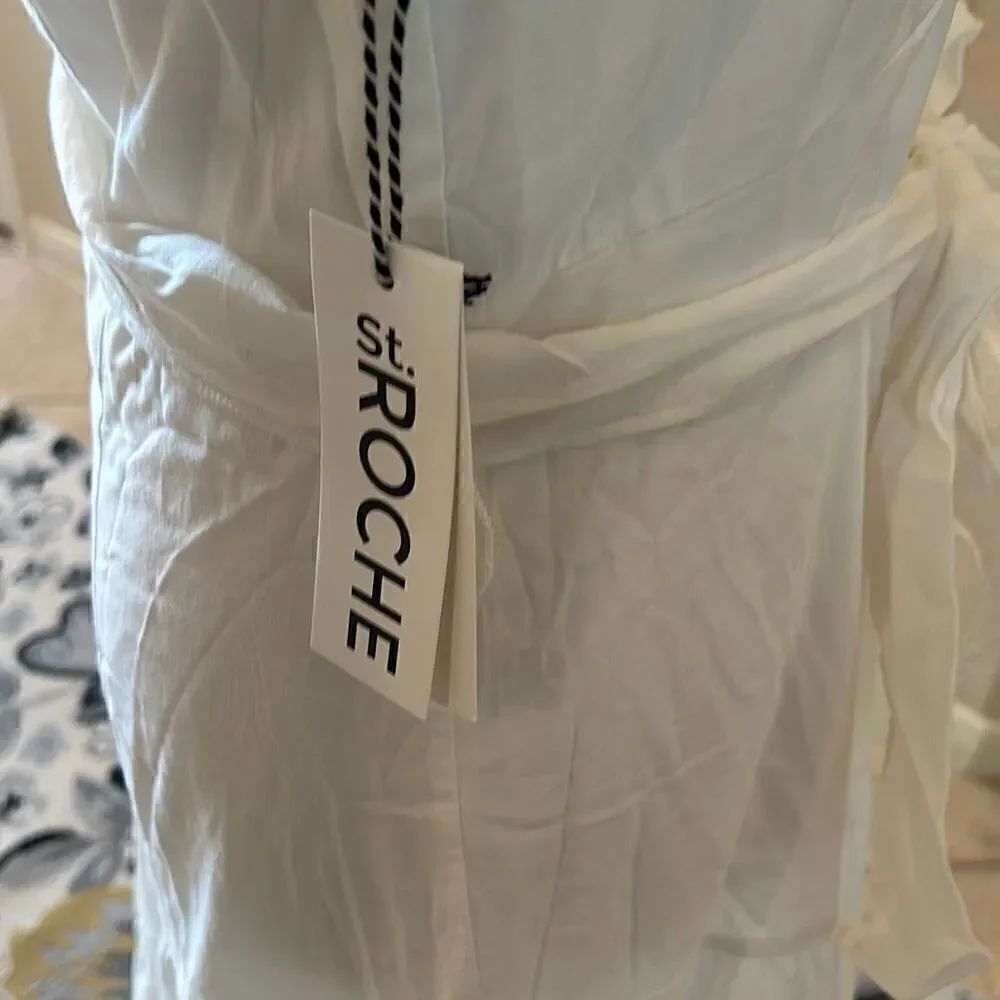 St. Roche 8 Nightingale Tiered Midi Dress Milky White Ruffled Eylet Lace Trim Ne — image 7 of 8